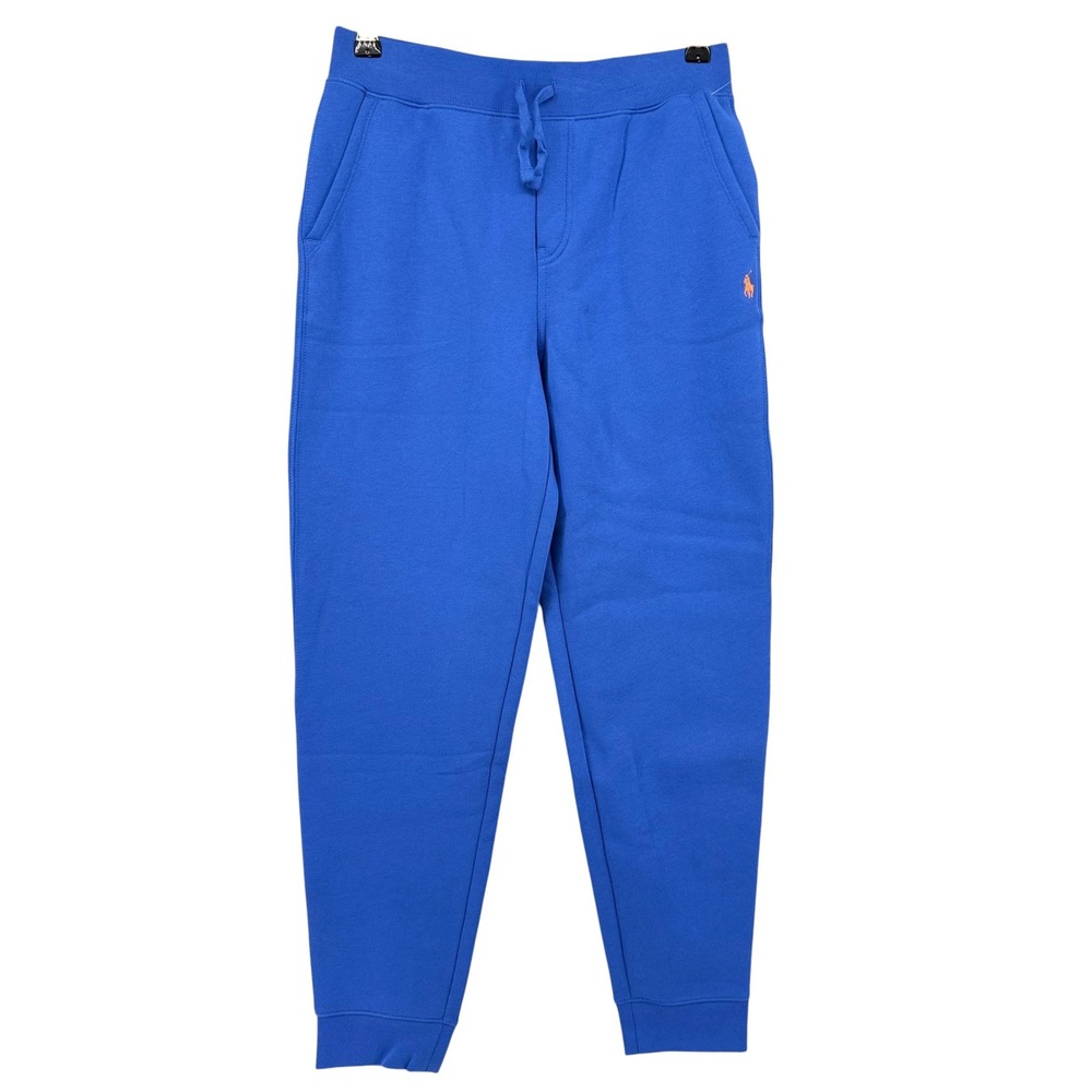 Polo Ralph Lauren Kids Blue Fleece Joggers Sweatpants L 14-16 Orange Pony NEW
